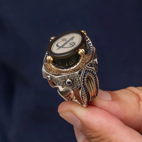 Elif Vav Harfli Oval 925 Gümüş Yüzük - 5