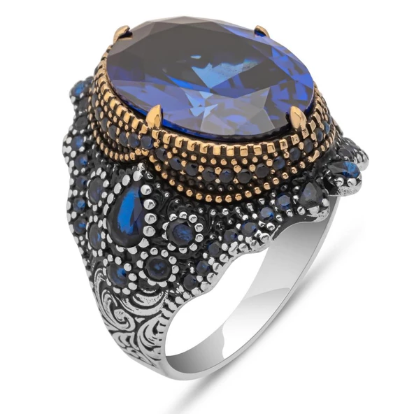 Parlament Mavi Taşlı 925 Gümüş Erkek Yüzük - Resim 2