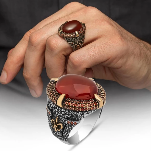 Oval Akik Taşlı 925 Gümüş Erkek Yüzük ürün görseli 1