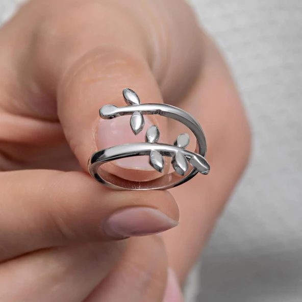 Yaprak Desenli 925 Gümüş Kadın Yüzük - 2