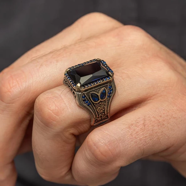 Parlament Mavi Taşlı 925 Gümüş Erkek Yüzük - Resim 6