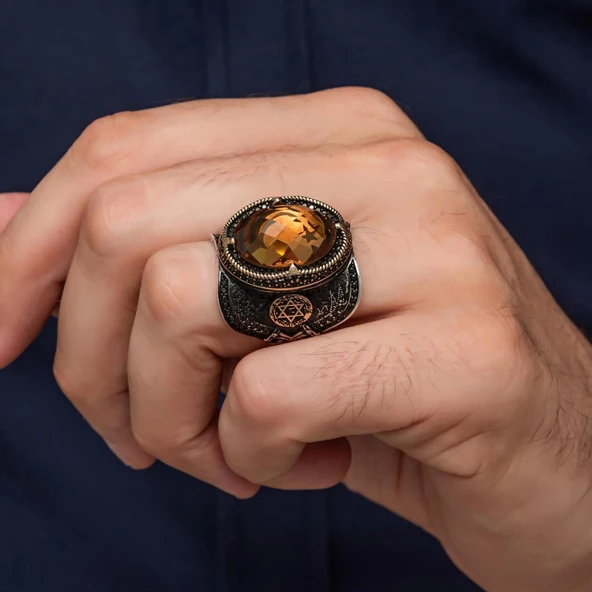 Zultanit Taşlı Ayyıldız Süleyman Mührü 925 Gümüş Yüzük - Resim 6