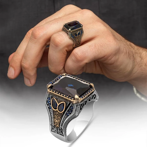 Parlament Mavi Taşlı 925 Gümüş Erkek Yüzük ürün görseli