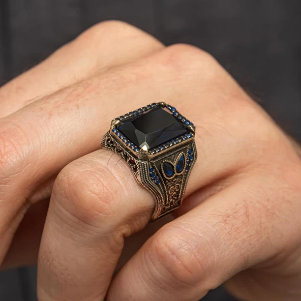 Parlament Mavi Taşlı 925 Gümüş Erkek Yüzük - Resim 3