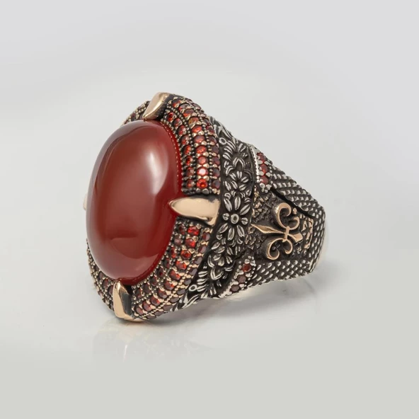 Oval Akik Taşlı 925 Gümüş Erkek Yüzük - Resim 5