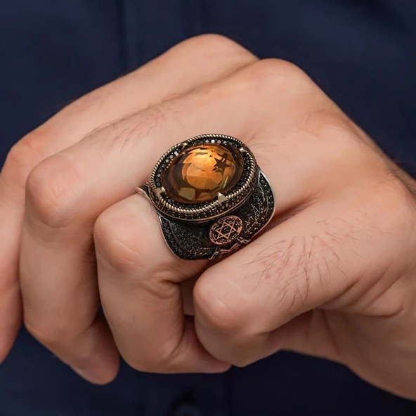 Zultanit Taşlı Ayyıldız Süleyman Mührü 925 Gümüş Yüzük - Resim 9