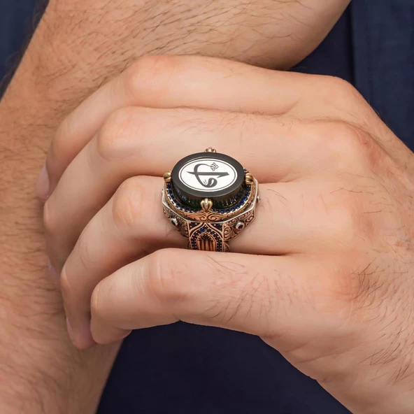 Elif Vav Harfli Oval 925 Gümüş Yüzük - 3