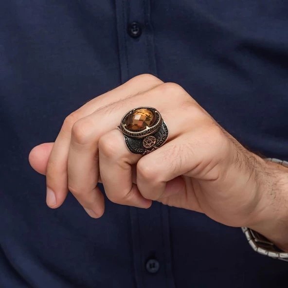 Zultanit Taşlı Ayyıldız Süleyman Mührü 925 Gümüş Yüzük - Resim 5