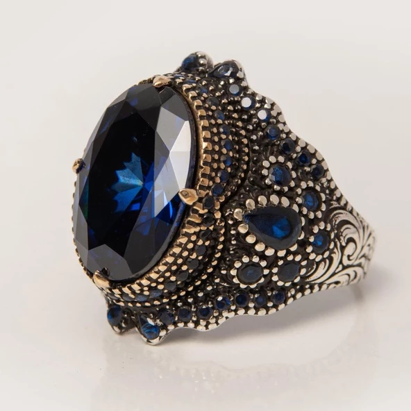 Parlament Mavi Taşlı 925 Gümüş Erkek Yüzük - Resim 6