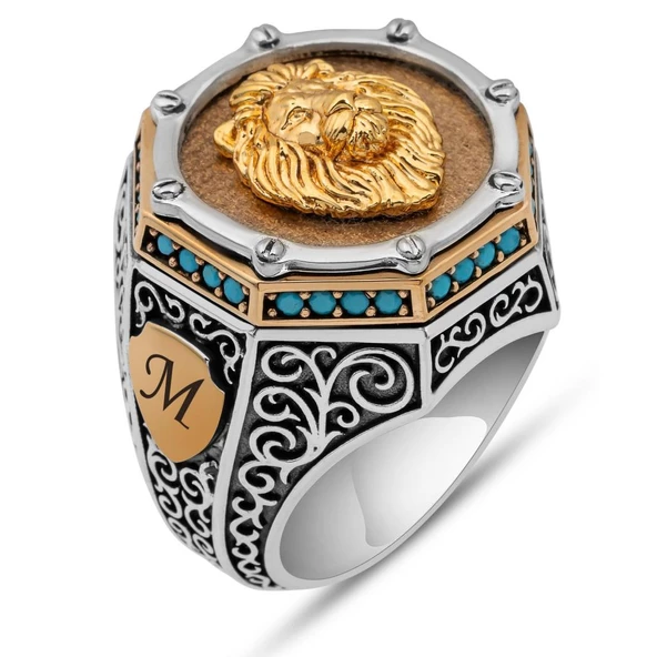 Aslan Başı Motifli Harfli Zorbey Serisi 925 Gümüş Erkek Yüzük - Resim 2