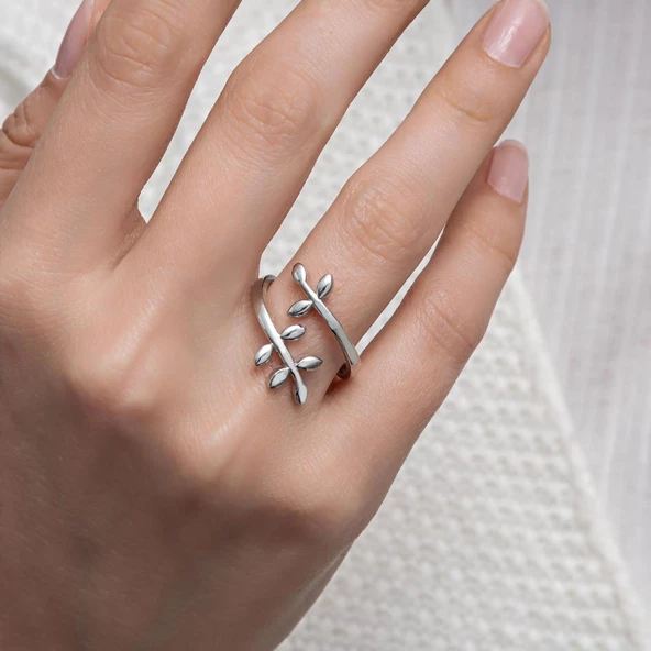 Yaprak Desenli 925 Gümüş Kadın Yüzük - 5