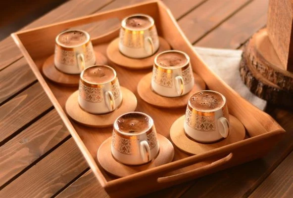 Bambum B0174 Ottoman - 6 Kişilik Kahve Takımı Altın Desenli - 3