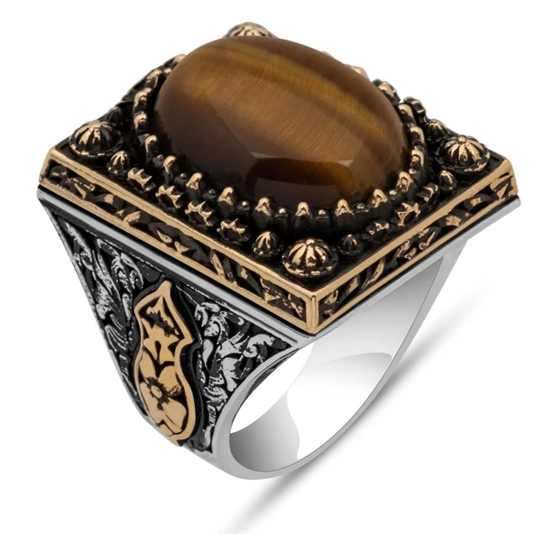 Kaplan Gözü Oval Taşlı 925 Gümüş Yüzük - Resim 2