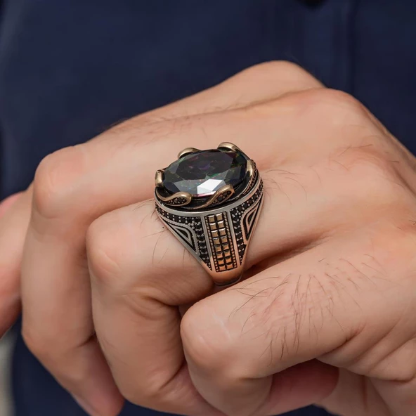 Mistik Topaz Taşlı Dalga Desen 925 Gümüş Yüzük - Resim 7