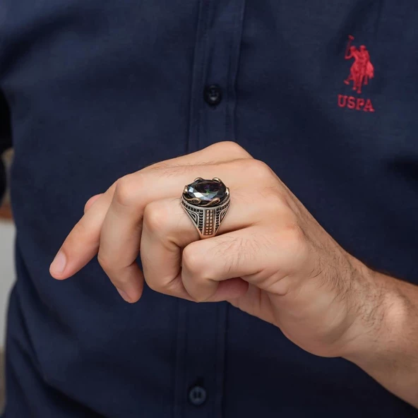 Mistik Topaz Taşlı Dalga Desen 925 Gümüş Yüzük - Resim 5