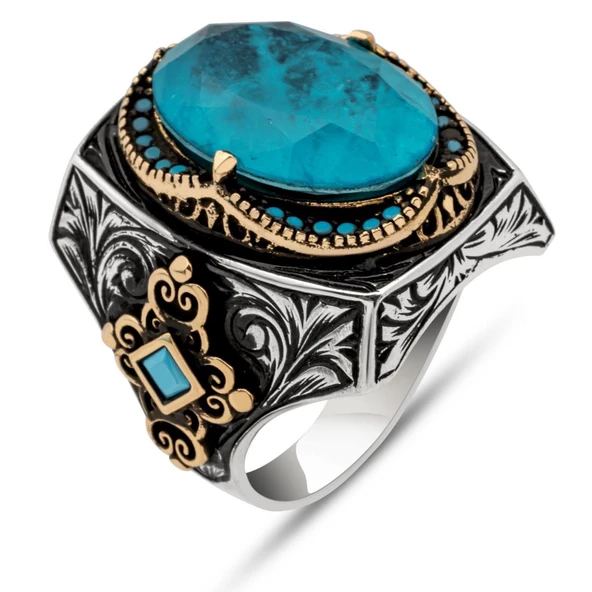 Mavi Paraipa Taşlı 925 Gümüş Erkek Yüzük - Resim 2