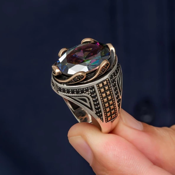 Mistik Topaz Taşlı Dalga Desen 925 Gümüş Yüzük - Resim 4