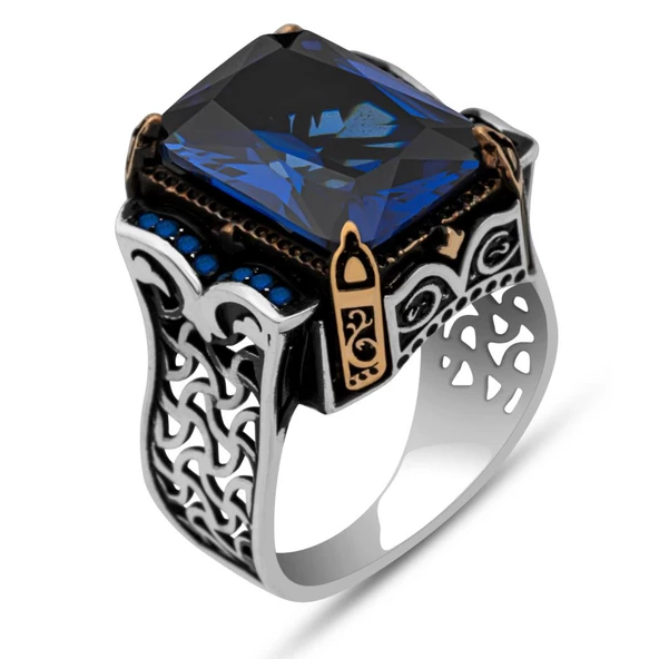 Parlament Taşlı Kare 925 Gümüş Erkek Yüzük - Resim 2