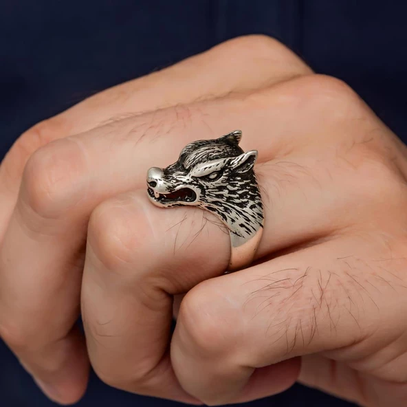 Kurt Başı Motifli 925 Gümüş Yüzük - Resim 8