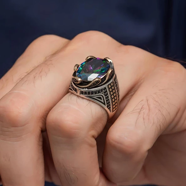 Mistik Topaz Taşlı Dalga Desen 925 Gümüş Yüzük - Resim 6