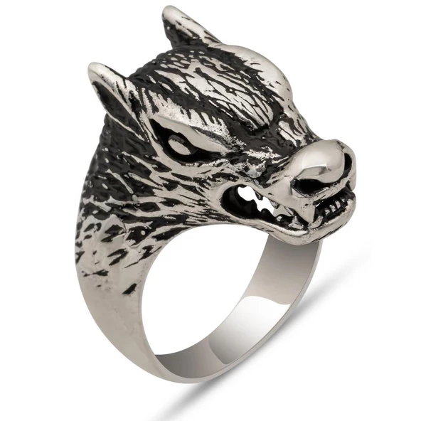 Kurt Başı Motifli 925 Gümüş Yüzük - Resim 2