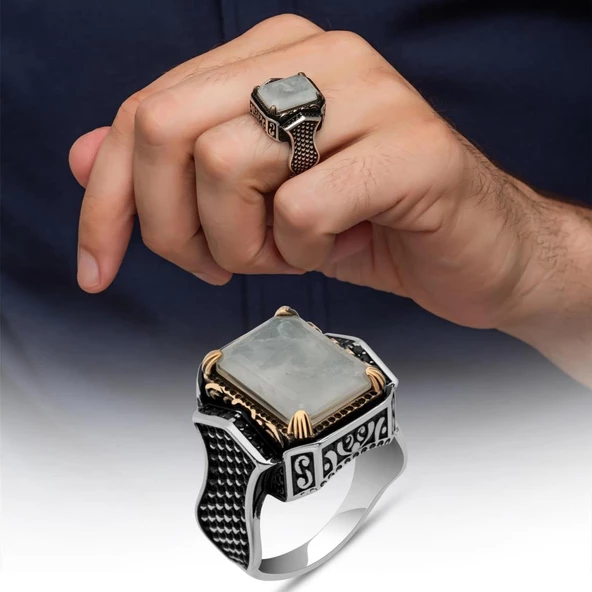 Beyaz Paraipa Taşlı 925 Gümüş Erkek Yüzük