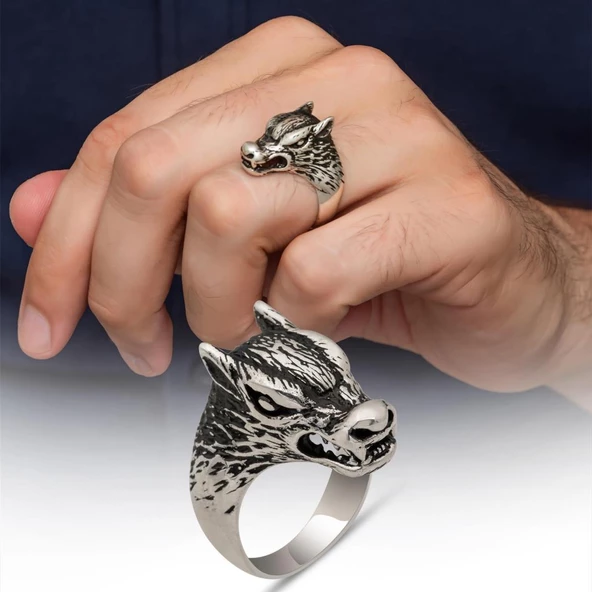 Kurt Başı Motifli 925 Gümüş Yüzük ürün görseli