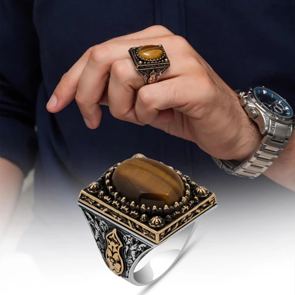 Kaplan Gözü Oval Taşlı 925 Gümüş Yüzük