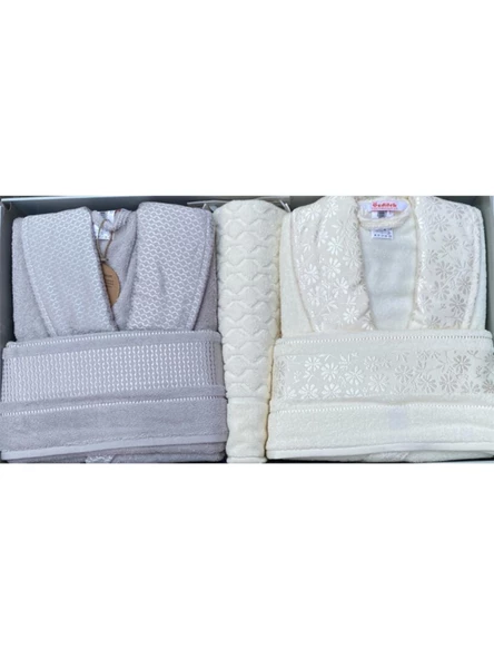 Özdilek Blossom Krem-Gri Happy Bornoz Seti 0542 - 2