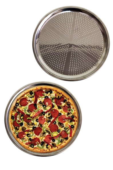 İndirimde Delikli çelik pizza ve lahmacun tepsisi orta boy -32  cm