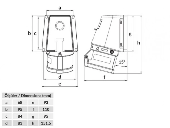 Bemis IP44 CEE Norm 4/16A 90 Derece Eğik Duvar Priz 380V - 450V BC1-1504-2535 - 2
