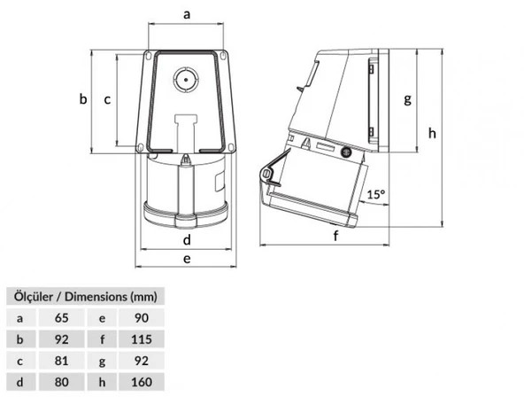 Bemis IP44 CEE Norm 4/32A 90 Derece Eğik Duvar Priz 380V - 450V BC1-3504-2535 - 2