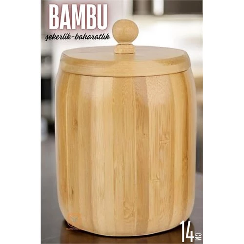 Renkmix Bambu şekerlik Baharatlık çok Amaçlı Ahşap Saklama Kabı 14 Cm