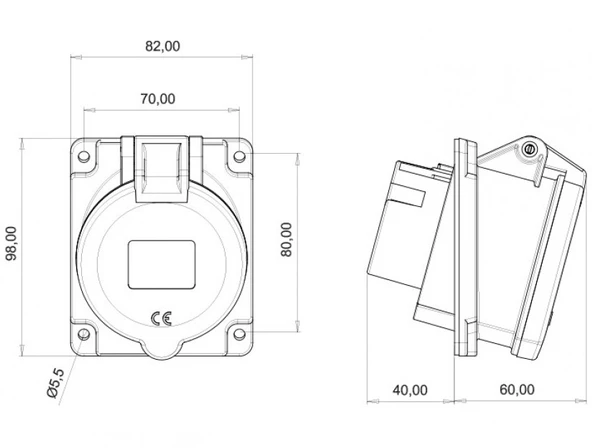 Bemis IP44 CEE Norm 5/32A 45 Derece Eğik Makine Priz 380V - 450V BC1-3505-2420 - 2