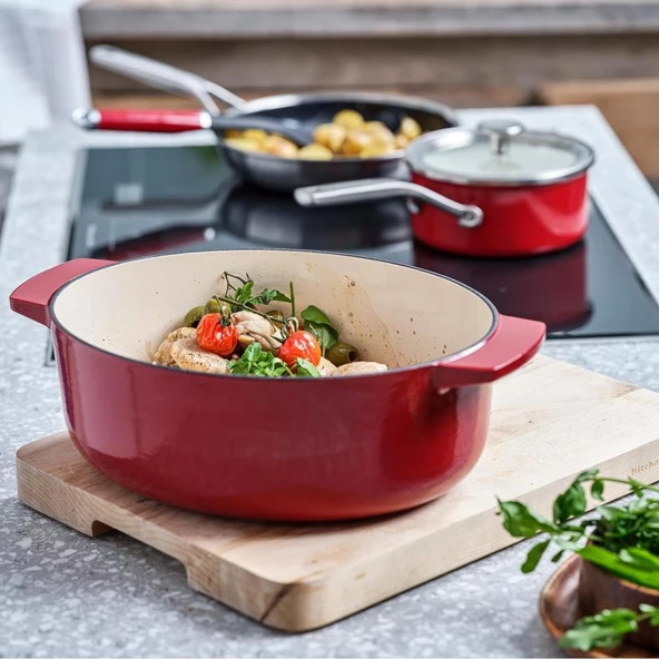 KitchenAid CC006063-001 5.6 Litre 30 cm. Oval Döküm Demir Tencere - Kırmızı - 3