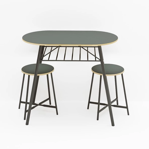 Eportatif Mutfak Masası Oval Tabure Takımı Masa Sandalye Takımı Füme 1475 - Resim 5