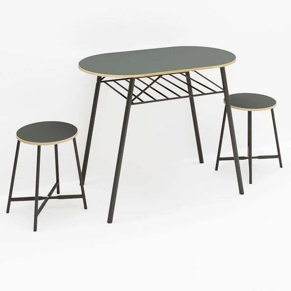 Eportatif Mutfak Masası Oval Tabure Takımı Masa Sandalye Takımı Füme 1475 - Resim 6