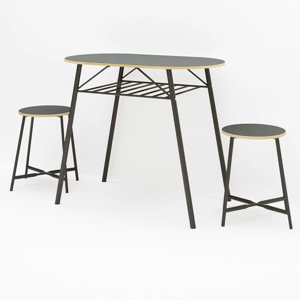 Eportatif Mutfak Masası Oval Tabure Takımı Masa Sandalye Takımı Füme 1475 - Resim 4