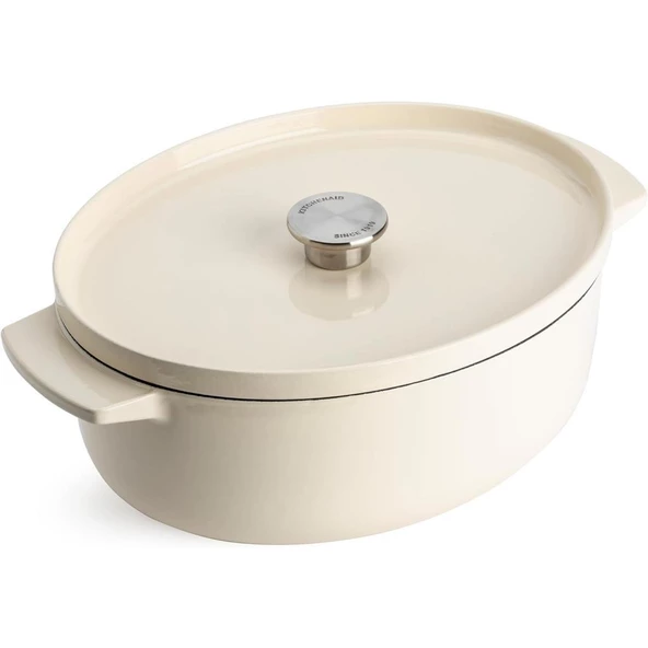 KitchenAid CC006062-001 5.6 Litre 30 cm. Oval Döküm Demir Tencere - Krem