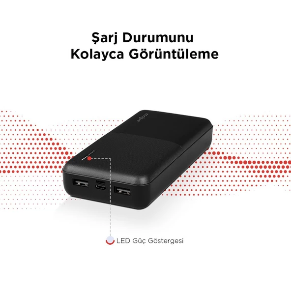 Mojue by ttec PB09 20.000mAh USB-C Akım Korumalı Üç Şarj Çıkışlı LED Pil Göstergeli Powerbank - 9