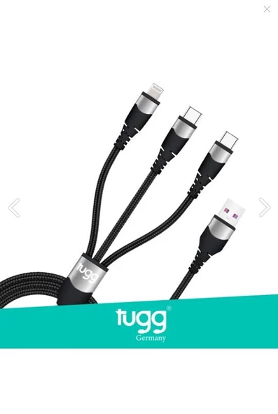 TUGG GERMANY 104626 3'Ü 1 ARADA USB COKLU  ŞARJ KABLOSU TYPE-C+MİGROİPHONE (IPHONE)