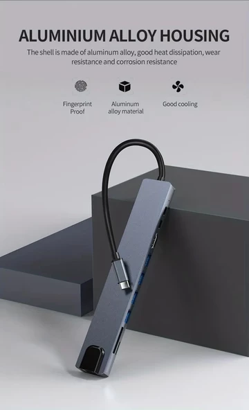 Pmr 10in1Type C Hub Çevirici 4*usb 3.0/Kart okuyucu/ 4k Hdmi/ Gigabyte Ethernet/100W pd Şarj - 3