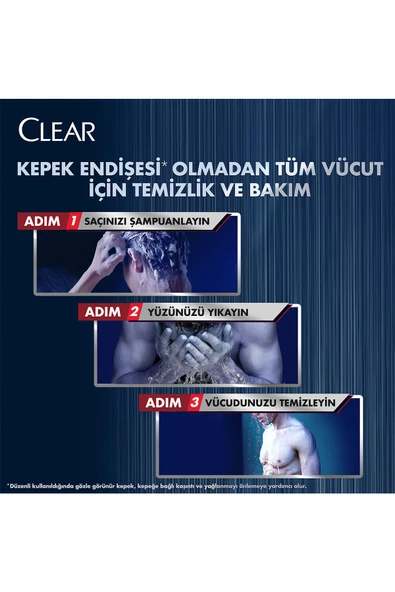 Clear Men 3 In 1 Şampuan & Duş Jeli Ferahlatıcı Mentol Saç Yüz Vücut Için 350 ml - 6