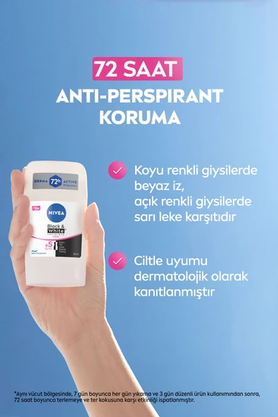 NIVEA Kadın Stick Deodorant Black&White Clear 50ml, 72 Saat Anti-perspirant Koruma - 4