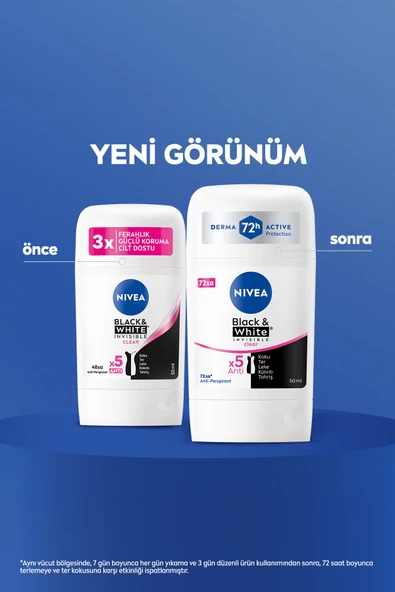 NIVEA Kadın Stick Deodorant Black&White Clear 50ml, 72 Saat Anti-perspirant Koruma - 2