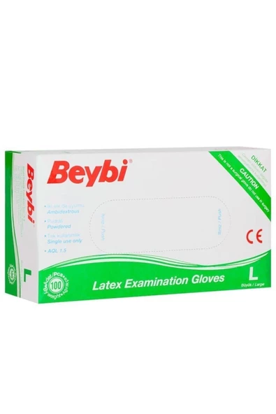 Beybi Latex Pudralı Muayene Eldiveni Lateks 100'lü (l) Large