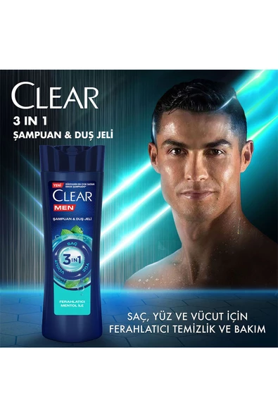 Clear Men 3 In 1 Şampuan & Duş Jeli Ferahlatıcı Mentol Saç Yüz Vücut Için 350 ml - 3