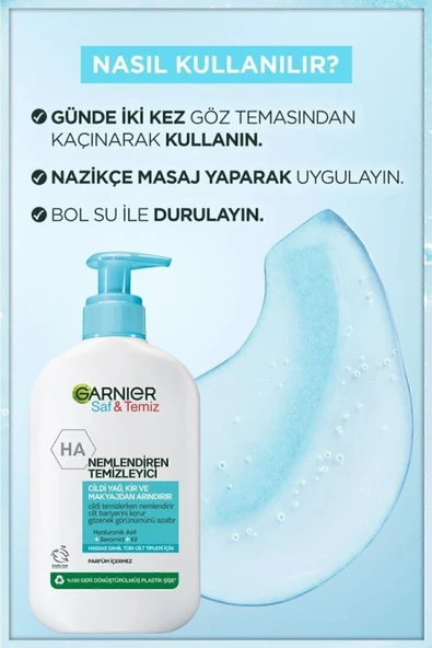 Garnier Saf& Temiz Nemlendiren Temizleyici [ Hyaluronik Asit Seramid Kil] 250 ml Yüz Temizleme Jeli - 5