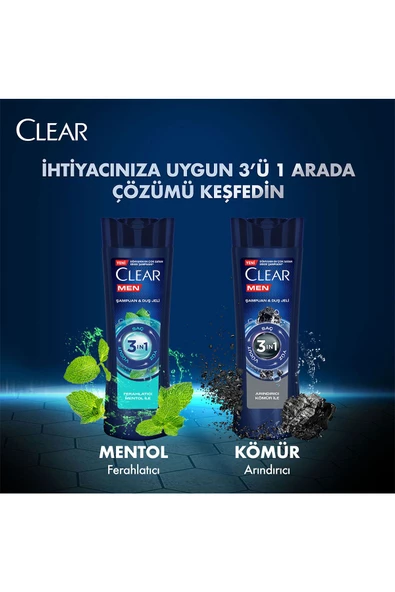 Clear Men 3 In 1 Şampuan & Duş Jeli Ferahlatıcı Mentol Saç Yüz Vücut Için 350 ml - 7