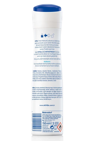 NIVEA Kadın Sprey Deodorant Fresh Natural 150ml, Ter Kokusuna Karşı 48 Saat Koruma, Okyanus Özleri Esansı - 4